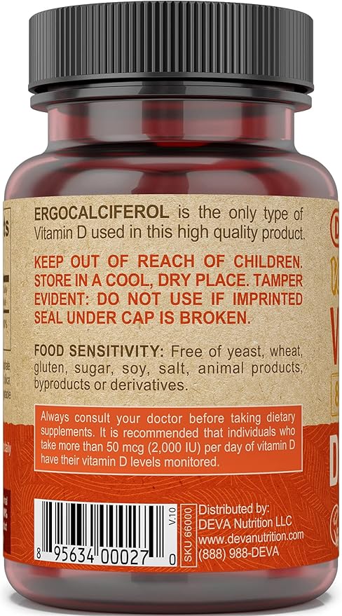 DEVA Vegan Vitamin D2 800 IU, Ergocalciferol Supplement with No Animal Ingredients, 90 Tablets (Pack of 2)