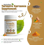Turmeric Curcumin Supplements 900mg- Highly Bioavailable Turmeric with Curcuminoids & Black Pepper Extracts -Supports Joint Health & Reduces Inflammation - Gluten Free & Non-GMO 60 Capsules