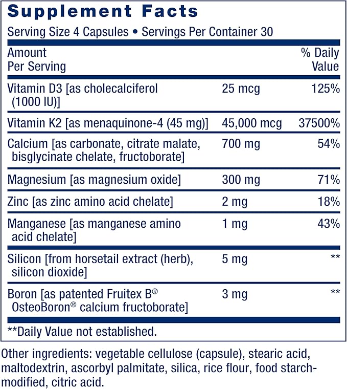 Life Extension Bone Restore Elite Calcium Supplement with Super Potent K2, Calcium, Vitamin D3, Magnesium, Boron, zinc, Vitamin K2, for Bone Health, Gluten-Free, Non-GMO, 120 Capsules