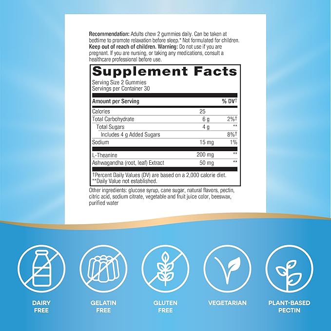 Nature's Way Quick Calm Gummies, L-Theanine for Relaxation*, Fast-Acting, Stress Relief from L-Theanine Within 30-60 minutes*, with Ashwagandha, Vegetarian, Mixed Berry Flavored,  60 Gummies