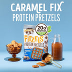 Lenny & Larry's FITZELS Protein Pretzels [Caramel Fix] – 8 x 3oz Bags of High Protein Snacks with 20g Plant Based Protein – Vegan Snack – Incredibly Tasty with Salty Crunch