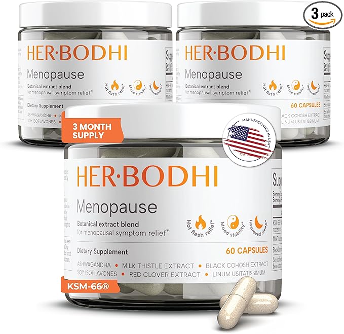 Her Bodhi Meno- Menopause Hormonal Balance for Women, Estrogen Soy Isoflavones Menopause Supplement for Women, Ashwagandha, Black Cohosh Hot Flashes Menopause Relief, Night Sweats Relief 180Caps