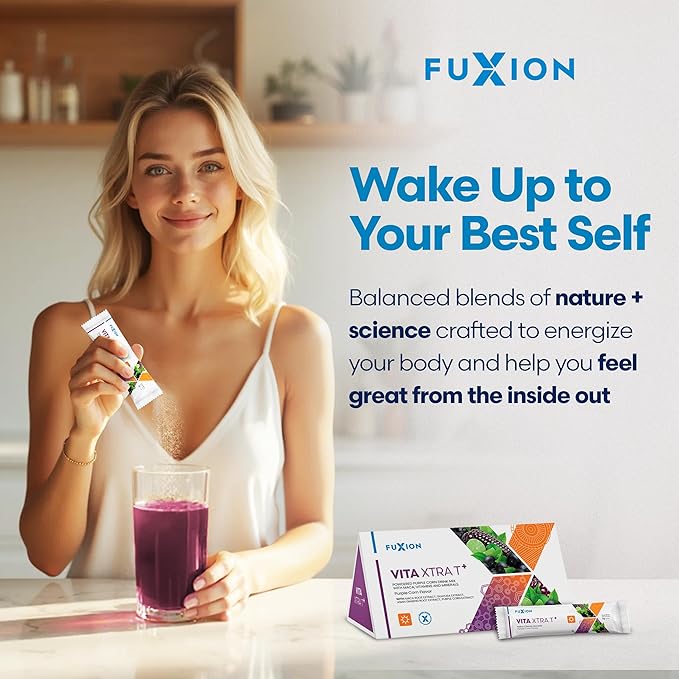 FuXion | Vita Xtra T+ | Energy Drink Powder | Energy Support | Multimineral and Multivitamin Powder Drink | Provides Physical Energy and Vitality | Powerful Antioxidants | Purple Corn Flavor | 28u