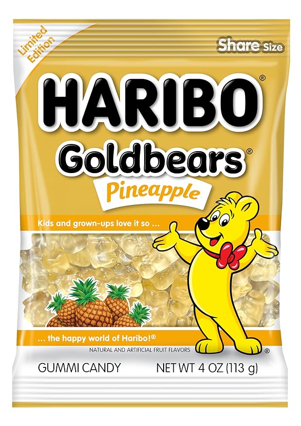 Haribo Gummi Candy | Goldbears Single Flavor Limited Edition | Pineapple, 4 oz. (Pack of 12)