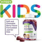 Viteey Sambucus Elderberry for Kids Immune Support Supplements with Zinc & Vitamin C - 3-1 Immune Booster - Vegen, Gelatin Free, Gluten Free, GMO Free - Tasty Chewable Berry Flavored Gummy