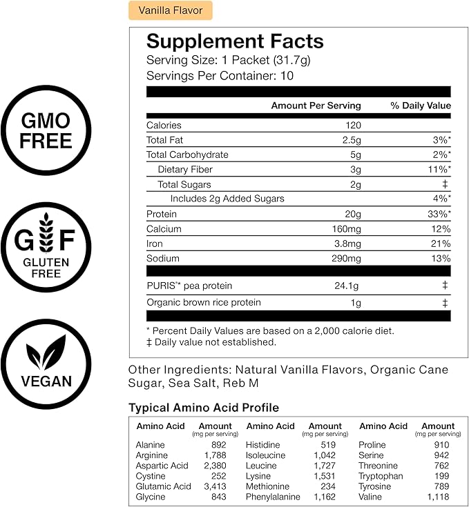 Momentous Vegan Protein Powder - 20 g Plant-Based Protein - NSF Certified for Sport - Gluten-Free - Non-GMO - 10 Servings for Essential Everyday Use - Vanilla