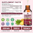 (4 Pack) Calcium Citrate with Vitamin D3 Liquid Drops for Women - Bones, Teeth, Immune Support, 1200mg Calcium Citrate Liquid Drops with Vitamin D3 K2, Vegan, Sugar-Free, 1 Fl Oz