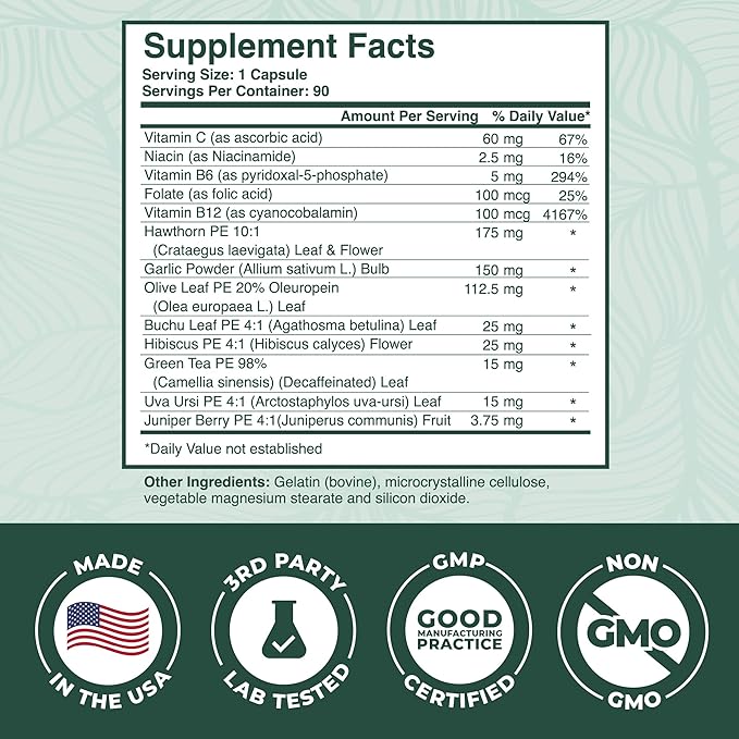 PurePremium Blood Pressure Supplements with Hawthorn Berry, Hibiscus, Garlic & Vitamin B12- Nitric Oxide Supplement for Normal Heart Health, Circulation Health & Blood Pressure Support - 90ct