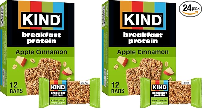 KIND Breakfast Protein, Healthy Snack Bar, Apple Cinnamon, Gluten Free Breakfast Bars, 8g Protein, 1.76OZ Packs, 12 Count (Pack of 2)