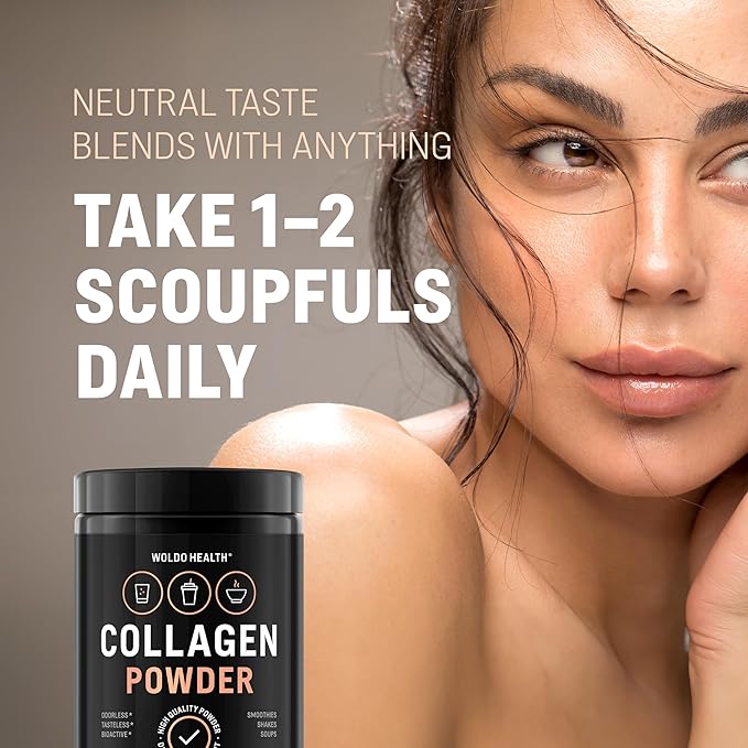 WoldoHealth Collagen Peptides Powder 50 Servings - Grass Fed & Pasture Raised, Unflavored, Dissolves Easily in Hot & Cold Drinks, Supports Hair, Skin, Nails, Bones & Joints