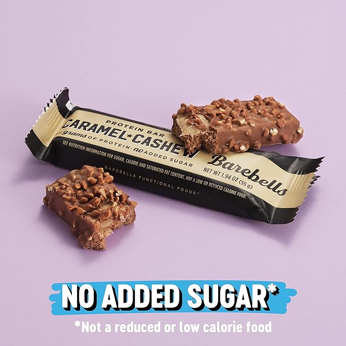 Barebells Protein Bars Caramel Cashew - 12 Count, Pack of 2 - Protein Snacks with 20g of High Protein - Chocolate Protein Bar with 1g of Total Sugars - Perfect on The Go Protein Snack & Breakfast Bar