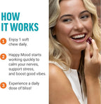 FORCE FACTOR Happy Mood, Mood Support and Mood Balance Supplement to Support Happiness, Positivity, and Stress, Made with Magnesium, Saffron, Zembrin, Non-GMO, Tropical Fruit Flavor, 30 Soft Chews