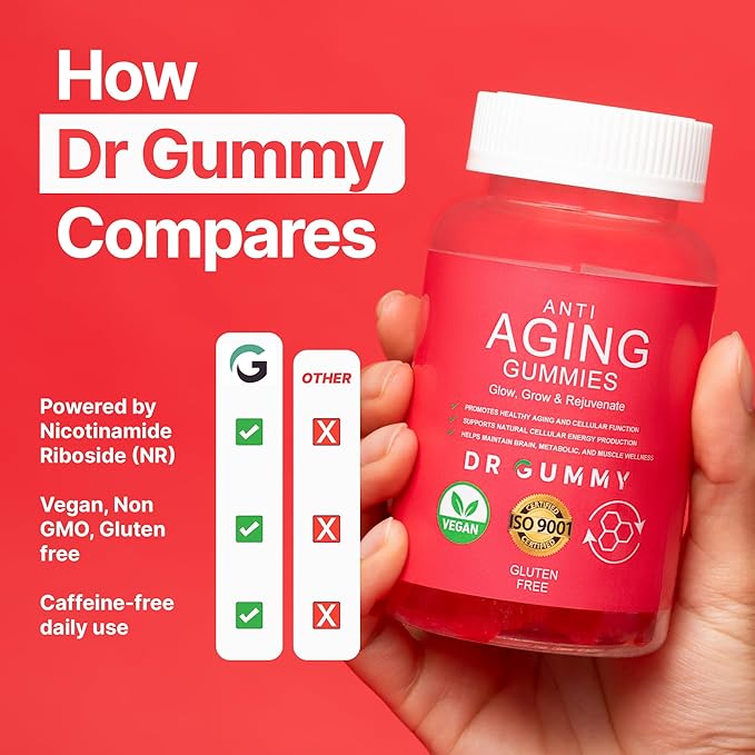 Anti-Aging Gummies with Nicotinamide Riboside (NR) – NAD⁺ Support for Cellular Energy & Mitochondrial Health – Metabolism & Vitality Support – Strawberry Flavor, 60 Gummies