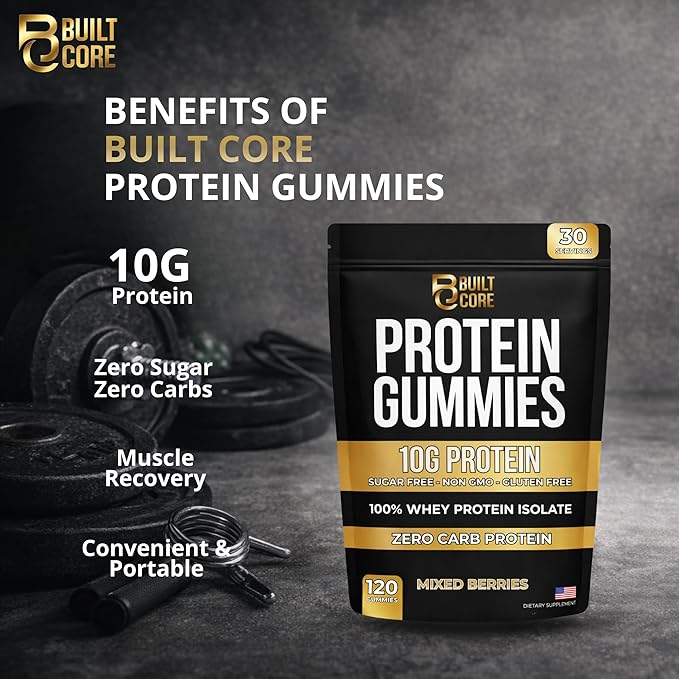 Whey Isolate Protein Gummies – 10g Per Serving – 120 Count – Sugar Free, Low Carb, Gluten Free – 300g of High Protein Snack for Men & Women
