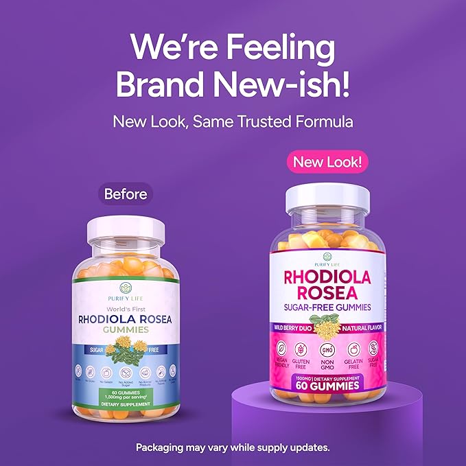 Sugar-Free Rhodiola Rosea Gummies (1500mg/Serving) Cortisol Detox & Adrenal Support Rhodiola Rosea Supplement for Mood, Stamina & Performance, Motivation, Non-GMO, 60 Vegan Chews
