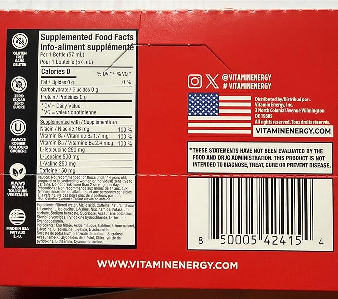 Vitamin Energy Focus+ Extra Strength Energy Shot Tropical Infusion 12 Pack, 260mg Natural Caffeine, B-Vitamins, CoQ10, Amino Acids, Focus, Productivity & Clarity, Zero Sugar, Gluten-Free, 1.93 fl oz