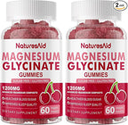 Natures Aid Magnesium Glycinate Gummies 1000mg - Sugar Free Magnesium Potassium Supplement with Vitamin D, B6, CoQ10 for Calm Mood & Sleep Support - 120 Cherry Gummies -2 Pack