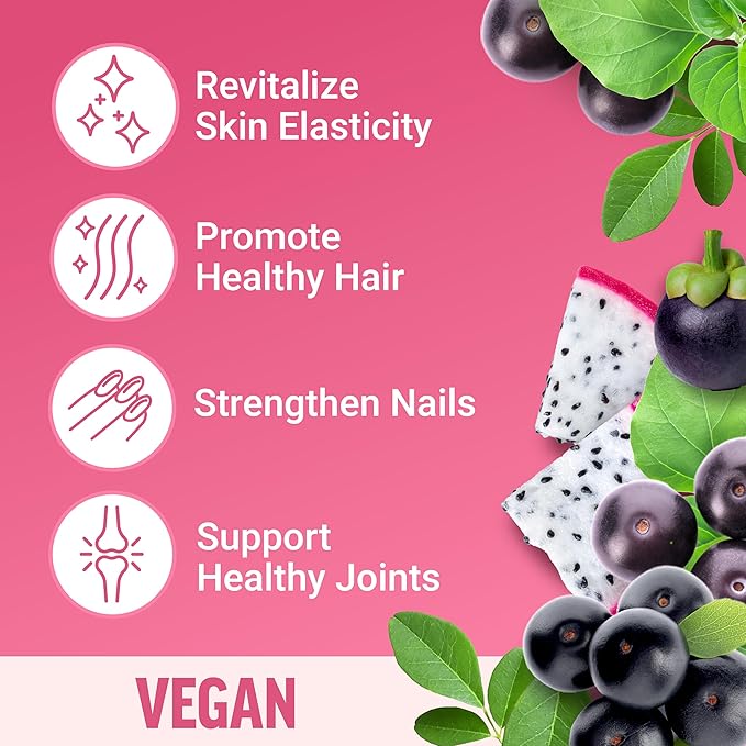Force Factor Collagen Boosting Superfoods, Vegan Collagen Booster for Women, with Biotin, Hyaluronic Acid, and Vitamin C, for Hair, Skin, Nails, & Joint Support, Tropical Fruit, 60 Soft Chews