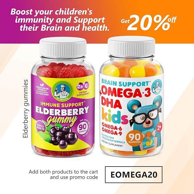DR. MORITZ Vegan Omega 3 Gummies for Kids and Toddlers (90 Count), Omega 3 Kids Gummies for Brain and Heart Health, No Fish Oil and Gluten Free