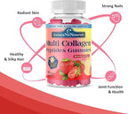 Multi Collagen Peptides Gummies, Sugar Free Hydrolyzed 5000mg Protein丨Type I,II,III,V,X with Biotin Hyaluronic Acid Vitamin C A D B6 B12 L-Glutathione for Skin Hair Nail Joint Bone -Strawberry Gummies