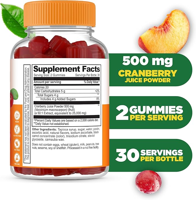 Lifeable Cranberry Gummies for Women | Great Tasting Cranberry Supplement | for Urinary Tract Health, Bladder & Kidney Support | Vegan and Non GMO Cranberries | 60 Count