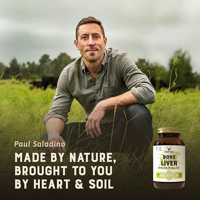 Heart & Soil – 100% Grass Fed & Finished Bone Marrow & Beef Liver from Regenerative Cattle – Supports Bones, joints, Tissue & Skin – 3000mg Libido Booster For Women & Men – Glass Bottle – 180 Capsules