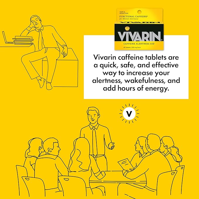 Vivarin, Caffeine Pills, 200mg Caffeine per Dose, Safely and Effectively Helps You Stay Awake, No Sugar, Calories or Hidden Ingredients, Energy Supplement, 40 Tablets - 2 Count