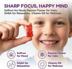 Saffron Gummies, Mood & Calm Support withPassion Flower, St. John's Wort, GABA & Vitamin D2,Emotional Balance & Focus Formula, Strawberry Flavor, 90Gummies