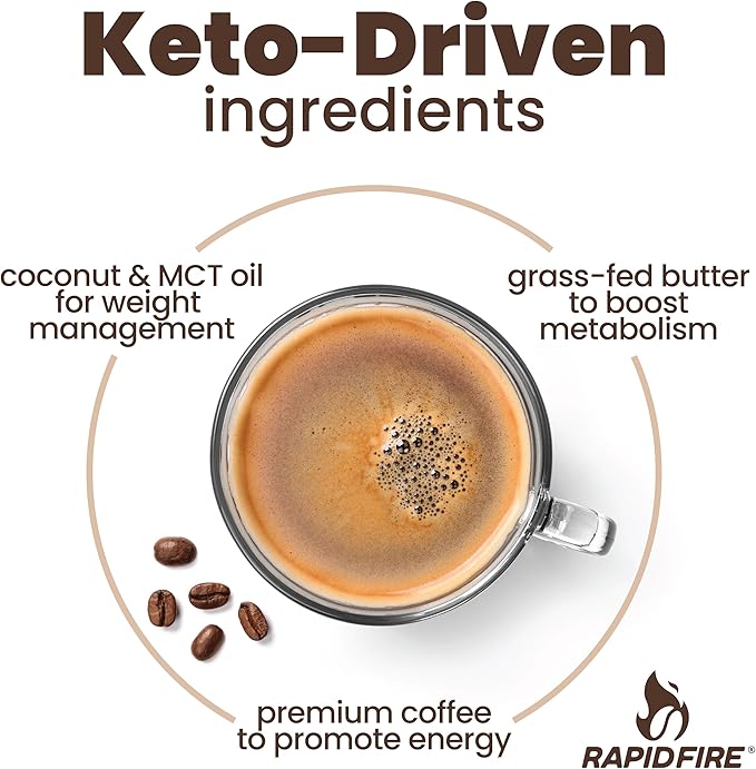 Rapidfire Original Flavor High Performance Keto Coffee Pods, Supports Energy & Metabolism, Single Serve K Cup, Brown, 16 Count