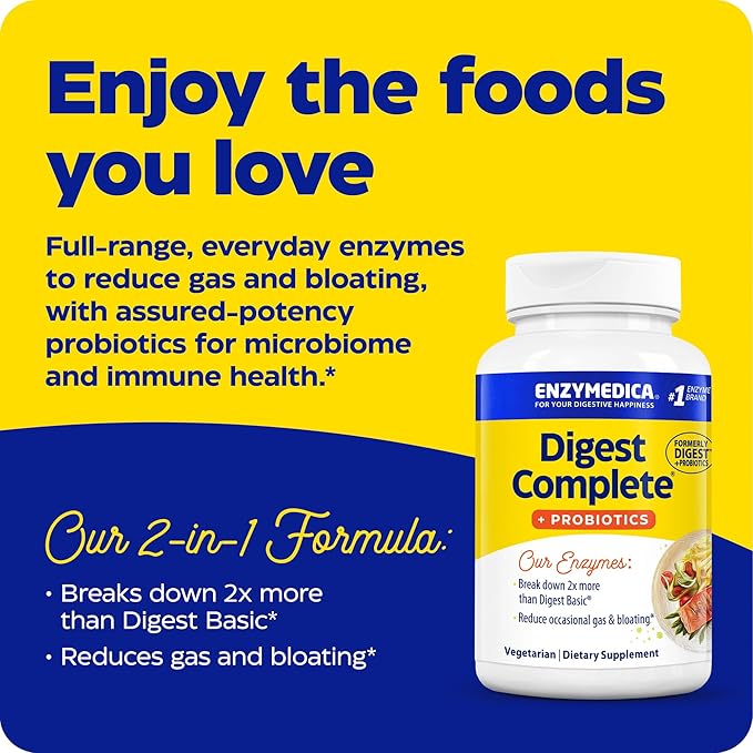 Enzymedica, Digest Complete + Probiotics, Full Range Digestive Enzymes with 800 Million CFU Active Cultures per Capsule, 30 Capsules
