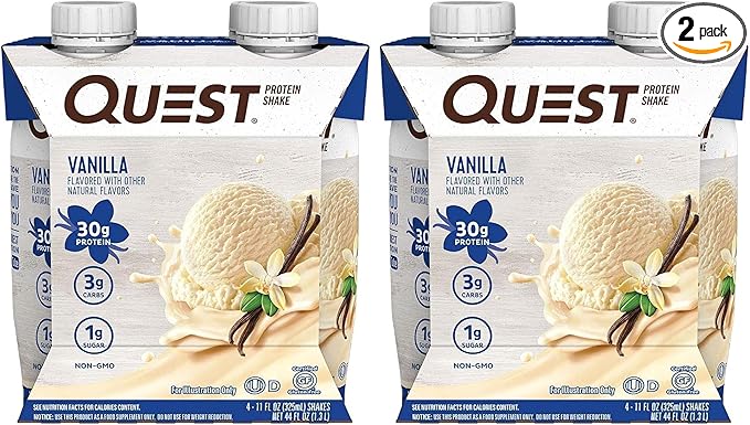 Quest Nutrition Protein Shake, Vanilla, High Protein, Low Carb, Gluten Free, Keto Friendly, 11 Fl. Oz, 4 Count (Pack of 2)