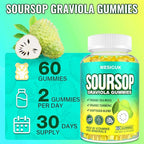 Soursop Graviola Gummies, Max Strength Soursop Leaves Extract with Sea Moss, Turmeric for Cell Support & Regeneration, Immunity, Liver and Antioxidant, Sugar/Gluten Free, Vegan - 60 Soursop Gummies