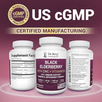 Dr. Berg Black Elderberry Capsules (Advanced Immune Support*) with 15,000 IU Vitamin D, 60 mg of Zinc, & 90 mg of Camu Camu - (4-in-1) Sambucus Elderberry Immune Support Supplement - 90 Capsules