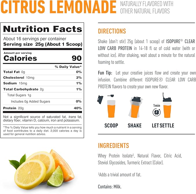Isopure Clear Whey Isolate Citrus Lemonade Protein Powder 16 Servings + 1 Bottle of Clear Protein Water with Electrolytes, 15g Whey Protein Isolate, Zero Sugar, Mixed Berry, 20 fl oz Bottle