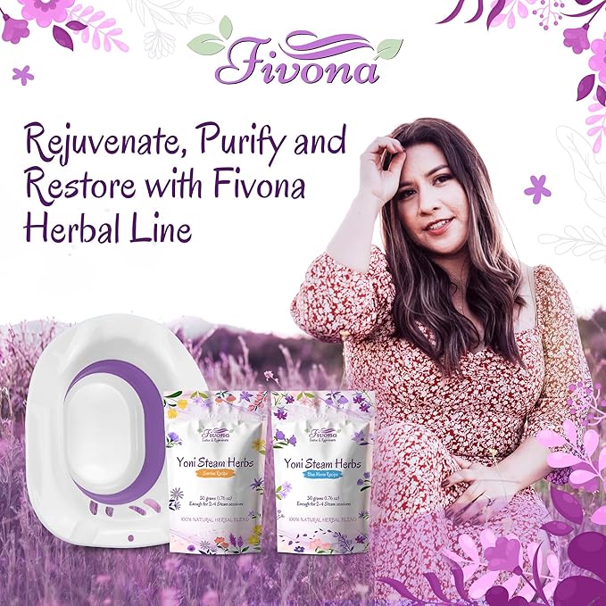 Fivona Yoni Steam Kit 3-in-1 Complete Set of Over the Toilet Foldable Steamer Seat with 1 Pack of Blue Moon and 1 Pack of Sunrise Yoni Steaming Herbs