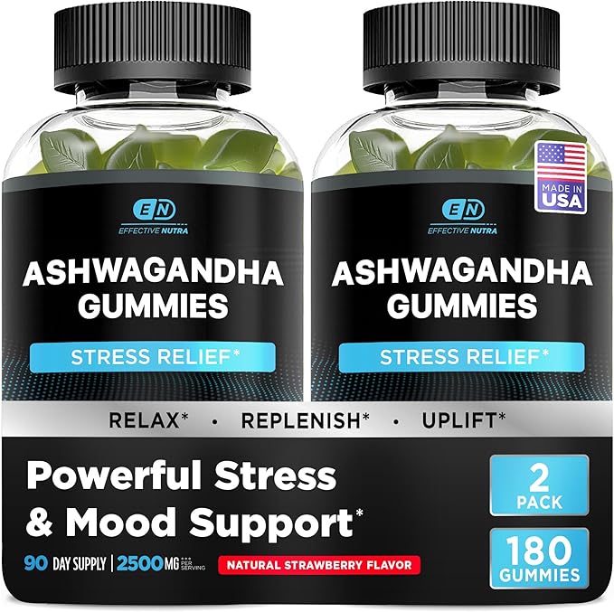 Effective Nutra Ashwagandha Gummies 1500mg – Extra Strength Stress & Sleep Support – 90-Day Supply, Just 2 Gummies Daily – Vegan, Non-GMO, Third-Party Tested – Made in USA (2-Pack)