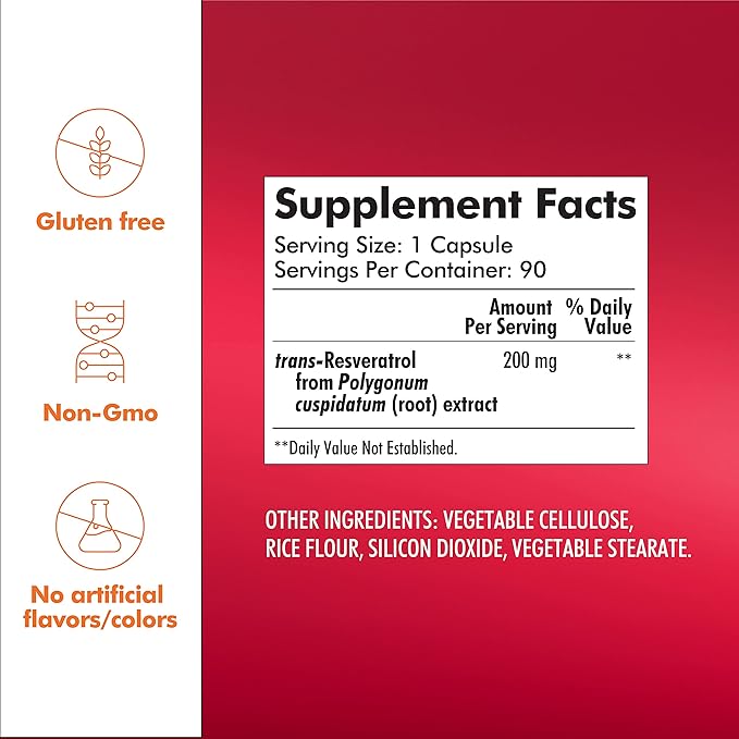 Santo Remedio Trans-Resveratrol 200 mg Supplement, Cardiovascular & Antioxidant Support*, Plant-Based & Vegan, Gluten Free, No Artificial Colors, 90 Vegetarian Capsules, Wellness Gift for Adults