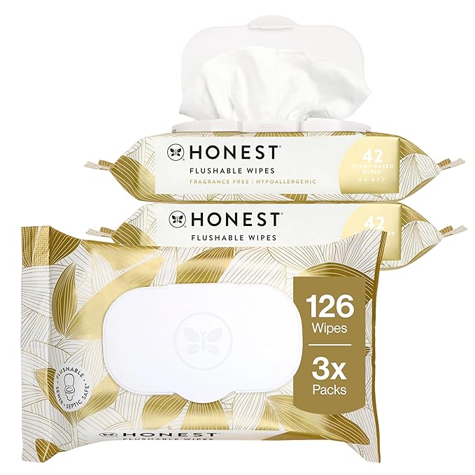 The Honest Company Flushable Wipes for Sensitive Skin, Hypoallergenic, Fragrance-Free, Gilded Wings Design, 126 Count
