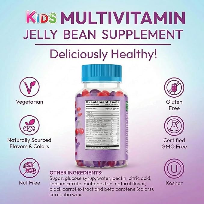 Human Beanz Multivitamin Jelly Bean Gummies with Zinc for Kids, Immune Support Dietary Supplements, Vegetarian, 120 Berry Blast Jelly Beans, Kosher