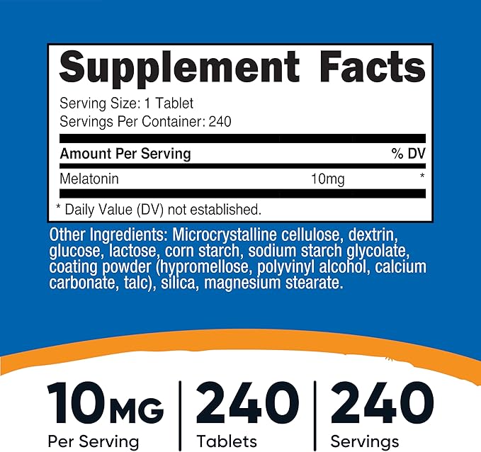 Nutricost Melatonin 10mg, 240 Tablets - 10mg Per Serving, Non-GMO, Gluten Free