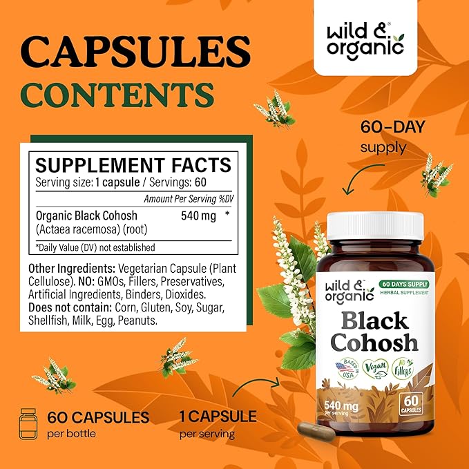 Wild & Organic Black Cohosh 60 Capsules & Red Clover Tincture 4 fl oz
