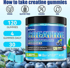 Creatine Monohydrate Gummies for Men & Women, Increase Strength and Build Muscle, Energy & Booty Gain, Preworkout Supplement, Sugar Free, Vegan, Chewables Blueberry Flavor-120 Count