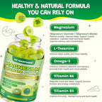Magnesium Glycinate Gummies for Kids & Adults - Sugar Free Magnesium Malate with L-Theanine, Omega-3, Vitamin D3, B6, B12, C- Sleep, Calm, Relaxation, Brain, Bones, Green Apple & Kiwi，60ct