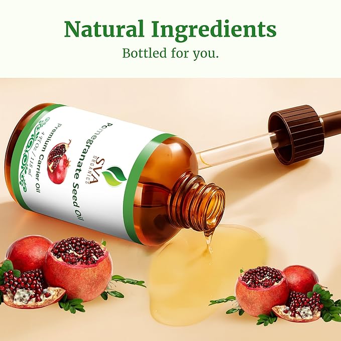 SVA Pomegranate Seed Organic - 4 Fl Oz – 100% Natural Cold Pressed Organic Pomegranate Oil - for Face, Skin Care, Hair Care, Scalp Massage & Body Massage – Carrier Oil with Dropper