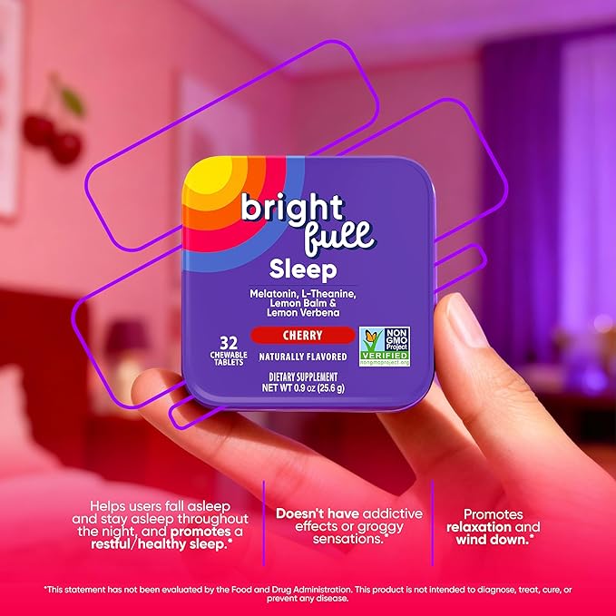 Supplement Natural Sleep Aid with Melatonin, Ashwagandha, Lemon Balm & L-Theanine – Drug-Free Sleep Support – Restful Sleep, Back to Sleep – Cherry Flavor – 32 Chewable Tablets