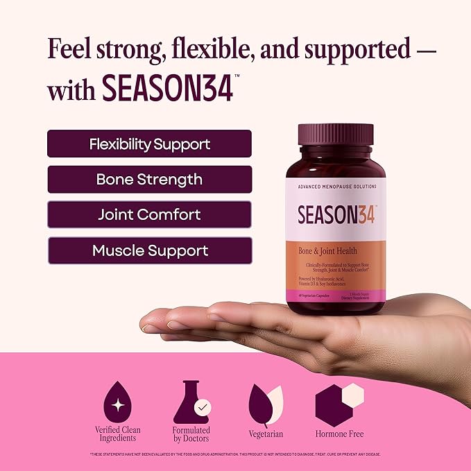 Bone & Joint Health for Women | Hyaluronic Acid, Soy Isoflavones, Resveratrol & Vitamin D3 for Flexibility, Mobility & Bone Strength Support | Menopause Joint & Bone Wellness, 60 Capsules