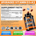Vitamin D3 20,000 IU + K2 Vitamin (MK4 & MK7) 200mcg + Calcium Citrate, Optimal Vitamin D3 K2 Softgel - Strong Bone & Muscle, Calcium Absorption, Helping Vitamin D Deficiencies, Easy to Swallow, 1Pack