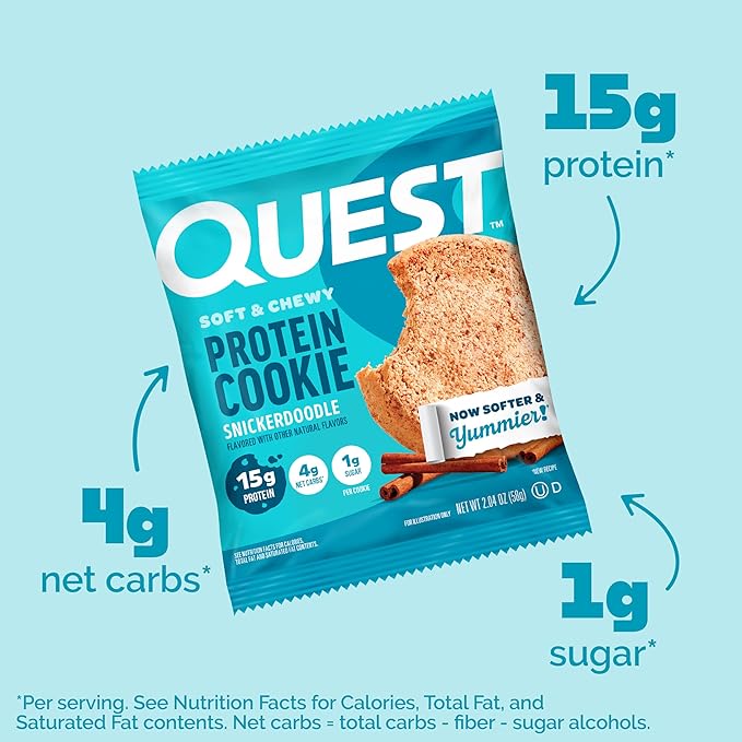 Quest Nutrition Snickerdoodle Protein Cookie, 15g Protein, 1g Sugar, 4g Net Carbs, Keto Friendly, High Protein, Low Carb; 12 Count