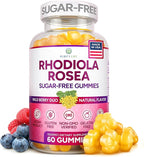Sugar-Free Rhodiola Rosea Gummies (1500mg/Serving) Cortisol Detox & Adrenal Support Rhodiola Rosea Supplement for Mood, Stamina & Performance, Motivation, Non-GMO, 60 Vegan Chews